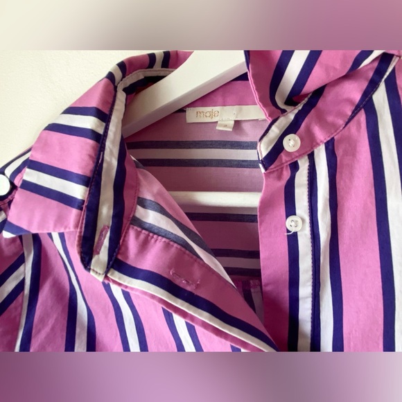 Maje pink/purple/white striped shirt with snap button sleeves - Picture 8 of 16